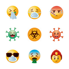 Obraz premium biohazard symbol and emojis coronavirus icon set, gradient style