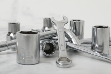 Wrench on white background metal tool for industrie