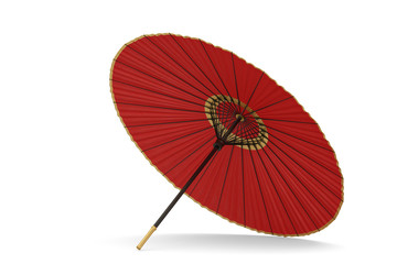 Red japanese umbrella isolated on white background. 3D illustration. - 343665480