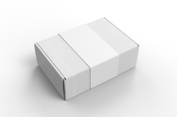 Blank Tuck In Flap Packaging Paper Box For Branding With paper label sleeve, 3d render illustration.