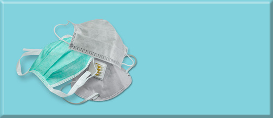 protective face mask isolated on blue background