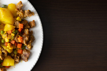a lunch with a wooden background