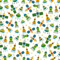 Kids bright cartoon spaceships pattern. A vector