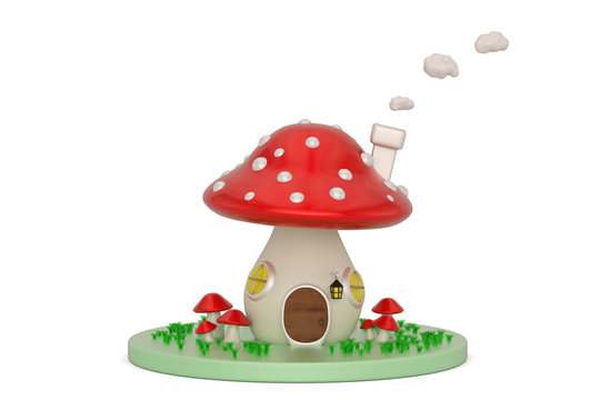 Mushroom house isolated on white background. 3D illustration.
