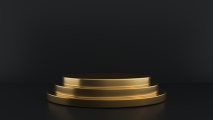 Gold podium, empty pedestal, on dark background 3d render
