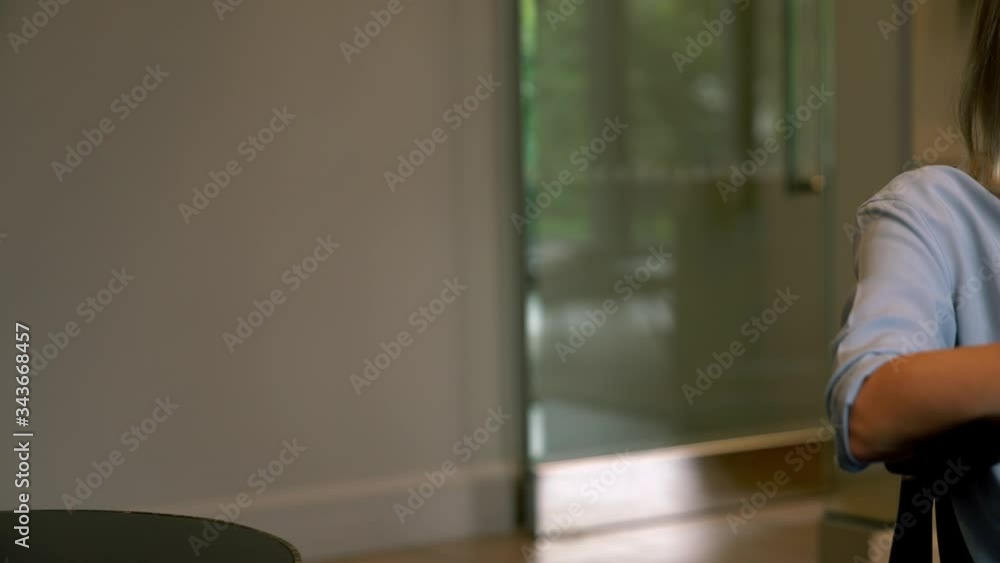 Aufkleber slide effect, positive hipster girl in optical spectacles enjoying shopping online in favourite web 