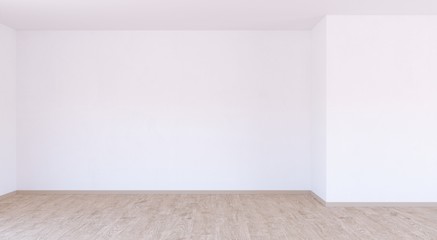 empty white room with white wall and parquet, 3d render