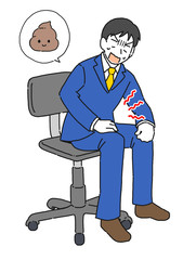 仕事中トイレに行きたくなり、焦るビジネスマンのイラスト