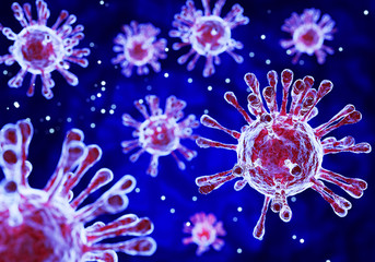 Coronavirus COVID-19 infection 3D on blue background. 3d rendering illustration.