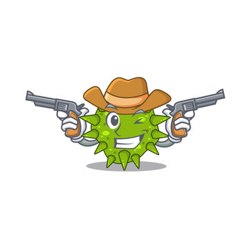 Cute handsome cowboy of vibrio cholerae cartoon character with guns