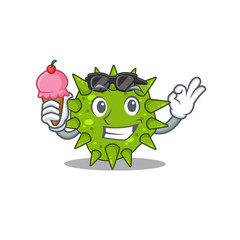 Cartoon design concept of vibrio cholerae having an ice cream