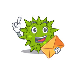 Happy vibrio cholerae mascot design concept with brown envelope