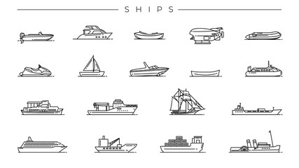 Ships concept line style vector icons set.