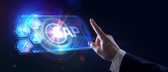 SAP System Software Automation concept on virtual screen data center. Business, modern technology, internet and networking concept.