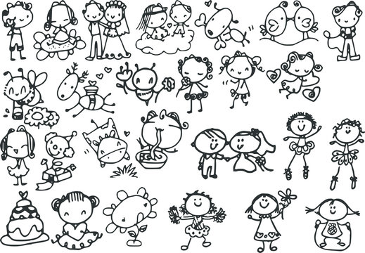 cartoon boys and girls kids drawing set