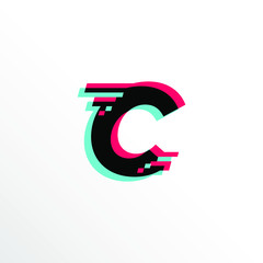 Initial Letter C with Glitch Effect