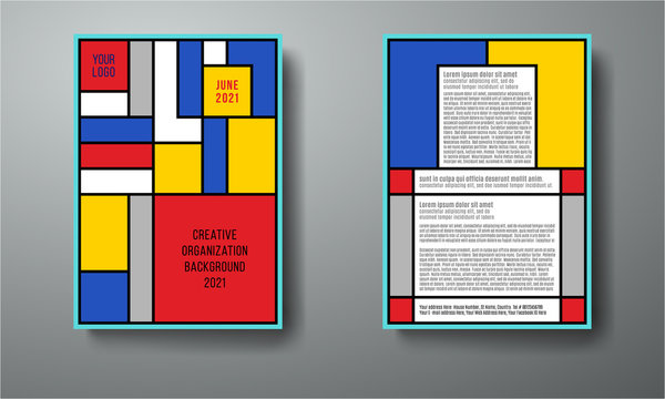 Tribute to Mondrian and De Stijl, vector layout A4 format modern cover design for background, brochure, flyer, notebook
