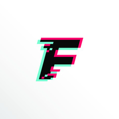 Initial Letter F with Glitch Effect