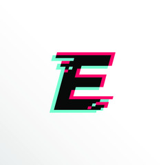 Initial Letter E with Glitch Effect