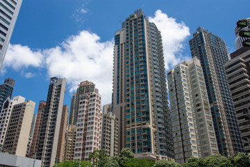 Obraz na płótnie Canvas High rise buildings in Hong Kong, China during Clear Sunny Weather