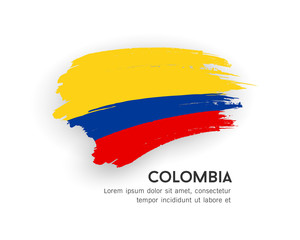 Flag of Colombia vector brush stroke design isolated on white background, illustration