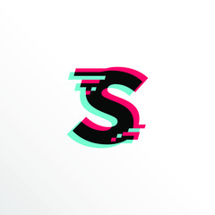 Initial Letter S with Glitch Effect