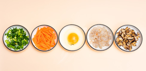 Chinese cutlery contains different chopped raw ingredients