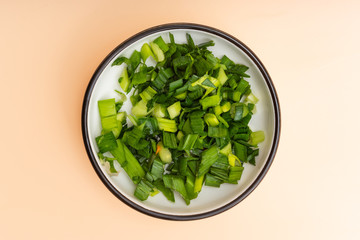 Chopped raw garlic in Chinese style dish