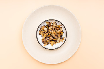 Chopped shiitake mushrooms in Chinese dishes