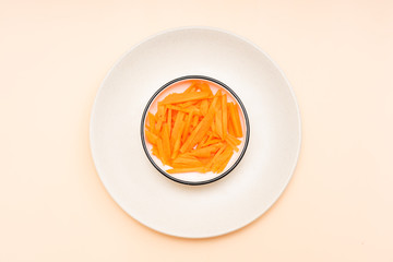 Shredded carrots in a Chinese tableware dish
