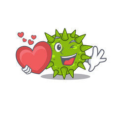 A sweet vibrio cholerae cartoon character style with a heart