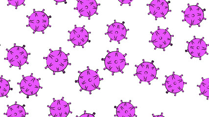 Endless seamless pattern of violet dangerous infectious deadly respiratory coronaviruses pandemic epidemic, Covid-19 microbe viruses causing pneumonia on a white background