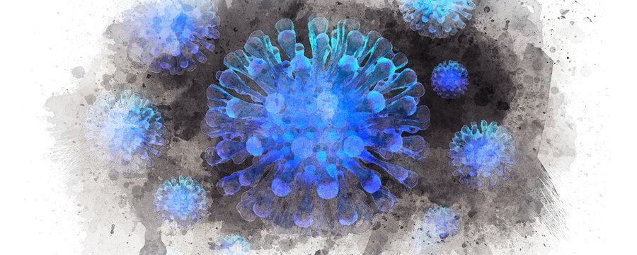 Fototapeta 3d banner blue watercolor corona virus background