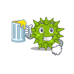 A cartoon concept of vibrio cholerae rise up a glass of beer