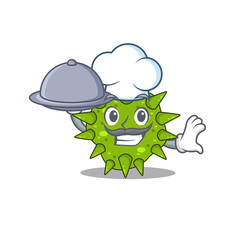 Vibrio cholerae chef cartoon character serving food on tray