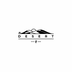 desert with camel silhouette and sunset or sunrise for landscape logo design inspiration