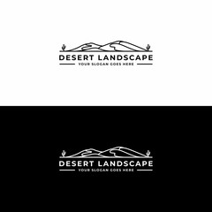 desert with cactus silhouette from simple line art for landscape logo design inspiration