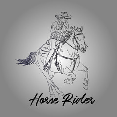 Trailriding-Horse Rider, Vector illustration silhouette rider on horse, white background , isolated line art illustration