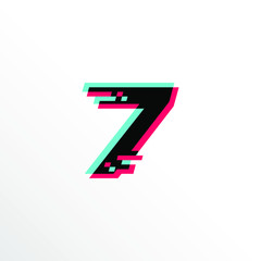 Initial Number 7 with Glitch Effect