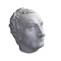 Monochrome 3D rendering illustration of head bust classical sculpture isolated on white background.