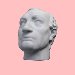Monochrome 3D rendering illustration of head bust classical sculpture isolated on pink background.