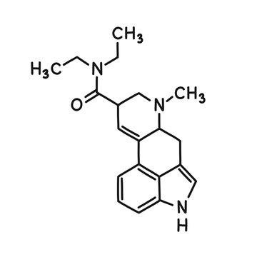 LSD chemical formula doodle icon, vector illustration