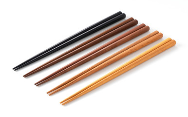 Several types of chopsticks placed on a white background