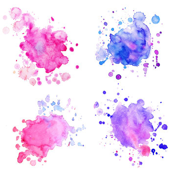 Set of vector watercolor spot with splashes. 4 watercolor blot for your design