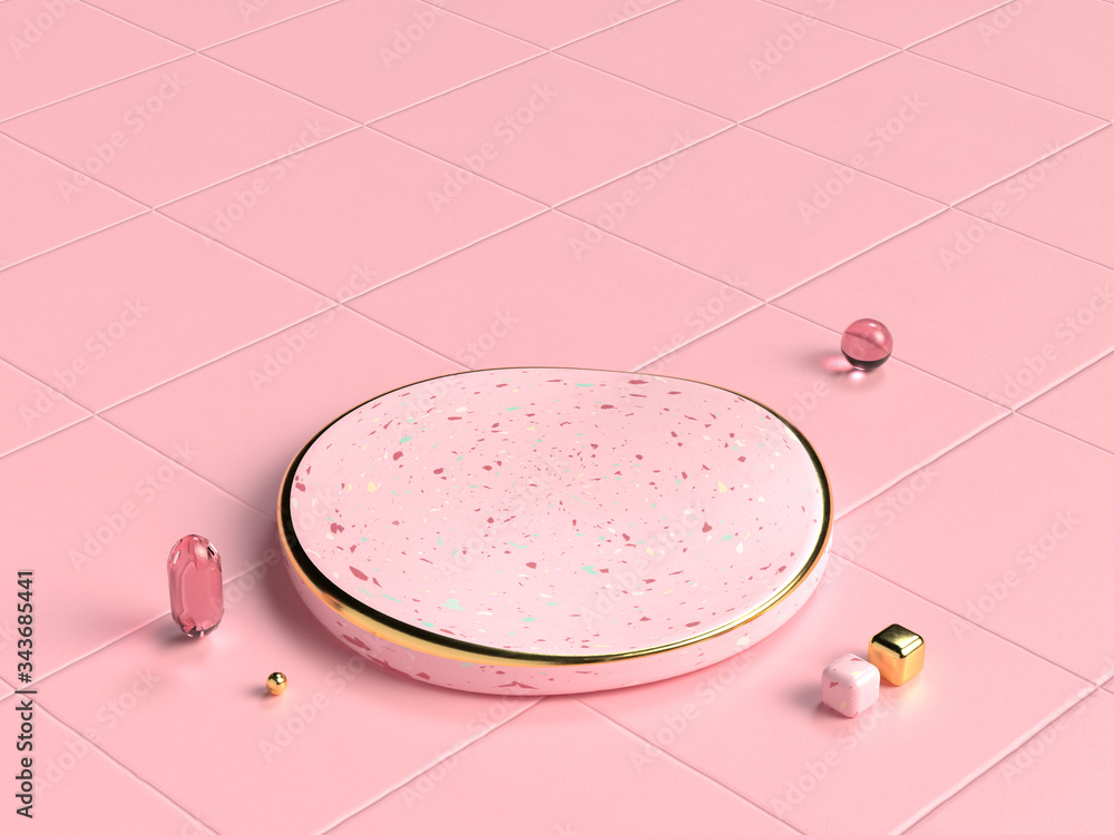 Poster abstract flat circle shape set on floor 3d render