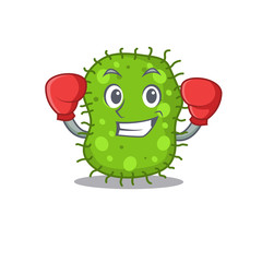 A sporty boxing athlete mascot design of escherichia with red boxing gloves