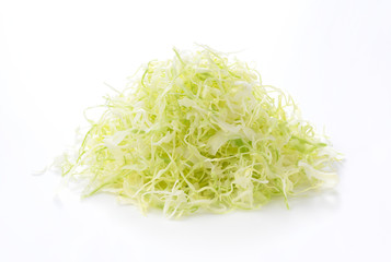 Shredded cabbage placed on a white background