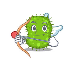 Escherichia in cupid cartoon character with arrow and wings