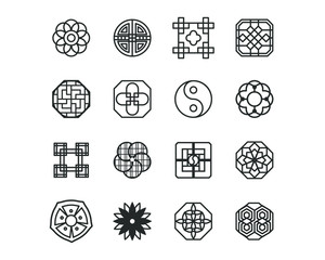 Korea traditional pattern outline icon collection. Thin line icon vector illustrator