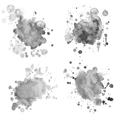 Grayscale abstract watercolor splashes. Background for your design.